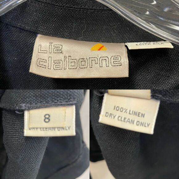 Vintage Liz Claiborne Black built in belt linen utility blazer jacket Size 8 - Picture 3 of 12